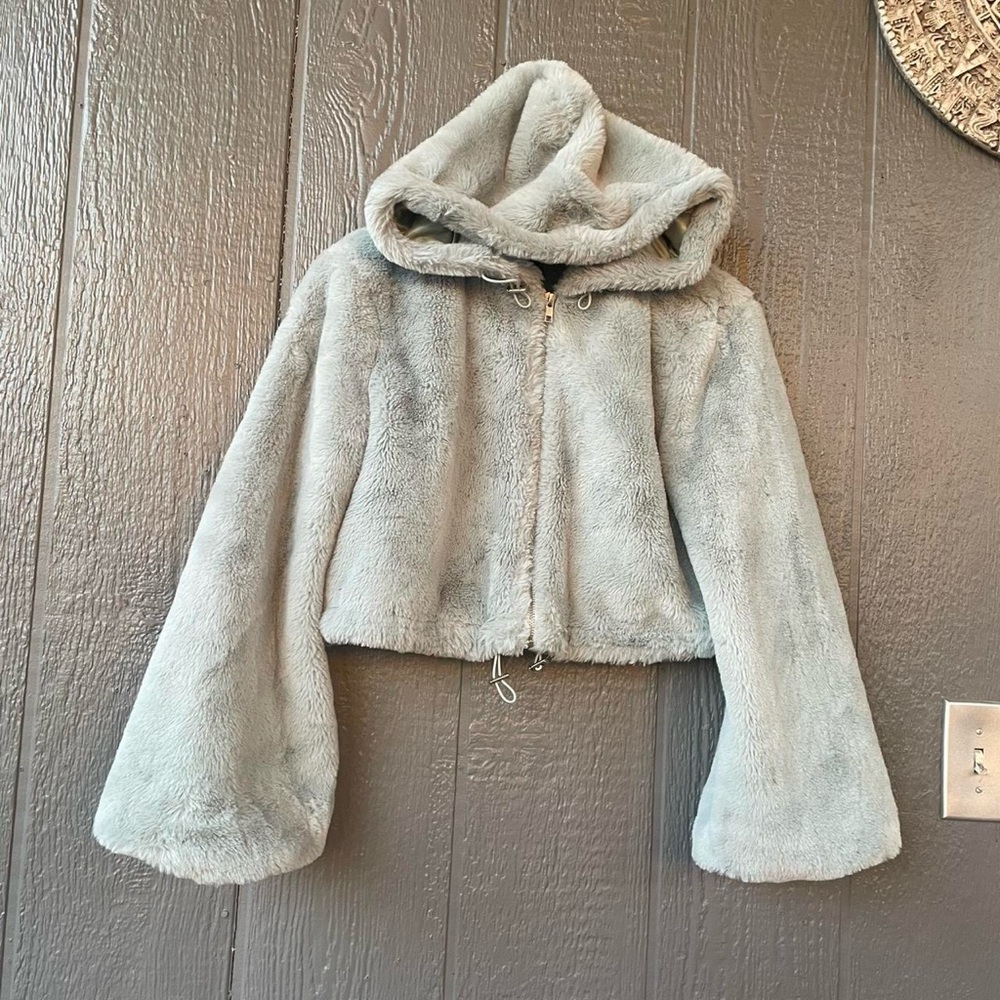 Faux Fur Hooded Jacket - Gray